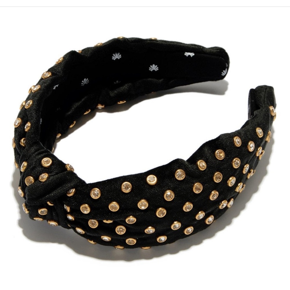 Lele Sadoughi Black Velvet Knotted Headband with Gold Rhinestones NWOT